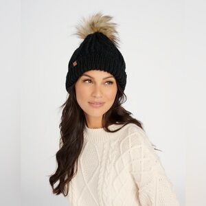 Black Knit Beanie with Faux Fur Pom